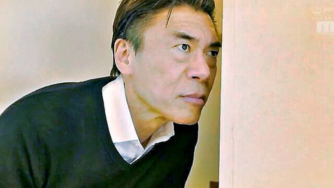 Mature Asian man peeking slyly in black sweater, stepdad with big-tit Tsubasa JAV scene