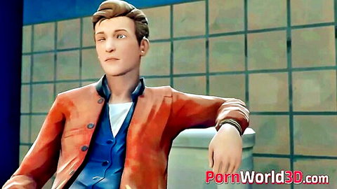 3D animated handsome man in red jacket lounging casually