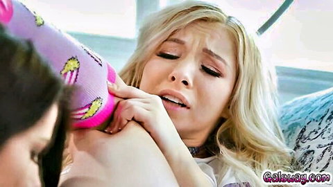 Blonde Kenzie moans in ecstasy as Adria's hands pleasure her intimately