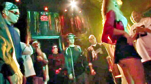 Ashlynn at college party with guys, sexy red top and shorts