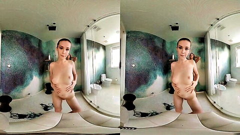 Mary Rose nude squatting in Miami shower, petite blonde solo tease
