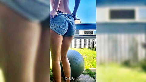Utah Jaz blonde teen in tight booty shorts solo outdoor tease
