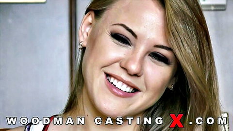 Smiling brunette teen with perfect teeth in Woodman Casting X audition closeup