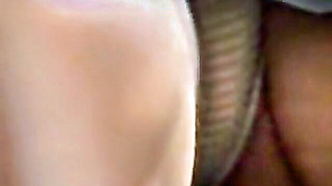 Closeup of pale babe's juicy ass cheeks spread in tight thong panties upskirt tease