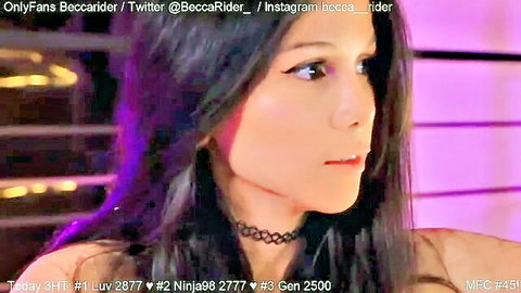 Becca Luv seductive close-up with choker, long black hair, OnlyFans model tease