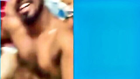 Smiling shirtless bearded Indian man showing muscular chest in homemade POV