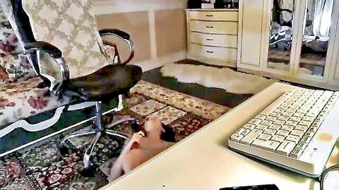 Petite girl bare foot and toes visible on shag rug near office desk and chair