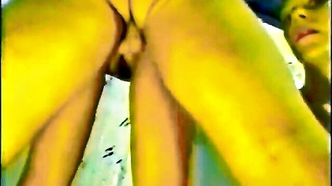 Close-up of woman getting vaginal penetration in restroom, explicit amateur sex