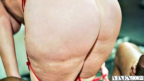 Sophie Dee thick ass in red lingerie from behind pose