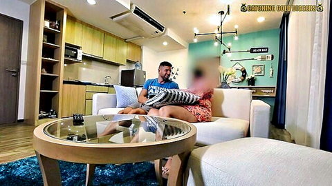Asian BBW dominated on couch in amateur home hookup