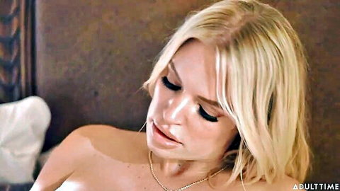 Rachael Cavalli topless blonde MILF in seductive bedroom pose