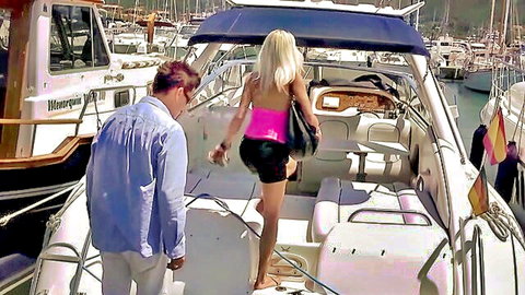 Julia De Lucia in pink bikini top and shorts boarding yacht for anal sex
