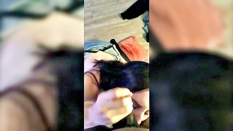 White snowbunny with black hair gripped in intense BBC oral encounter