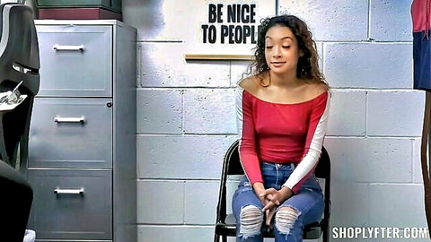 Sarah Lace, loopy Latina shoplifter punished by security in tight top and jeans