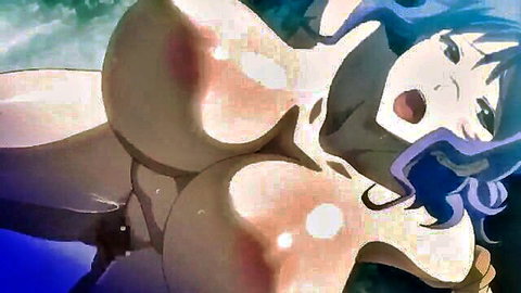 Blue-haired hentai bitch with massive tits in explicit penetration pose