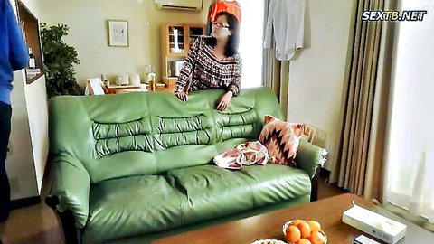Busty Japanese sister Koizumi in sweater shyly touching dick