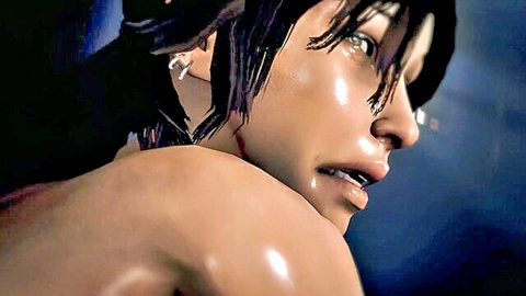 Intense close-up of wet nude Asian woman with black hair, Lara in trouble