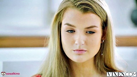 Stunning blonde Mia Melano seduces producer in red top