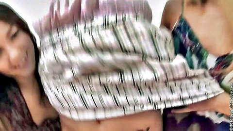 Alina Henessy and two Asian babes fingering moist pussies in threesome