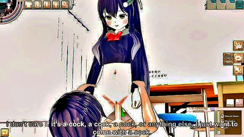 Anime schoolgirl in sailor uniform straddling POV, hand on crotch explicit scene