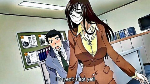 Busty Japanese office lady in tight suit surprised by coworker grabbing her from behind
