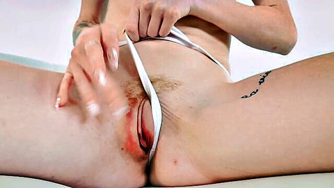M. Collins intense anal close-up, panties pulled aside exposing red vulva with Chris Diamond