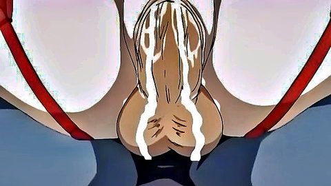 Animated close-up of wet pussy and ass dripping cum with red straps