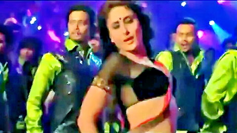 Sexy Kareena Kapoor in sheer black top and red saree, dancing seductively